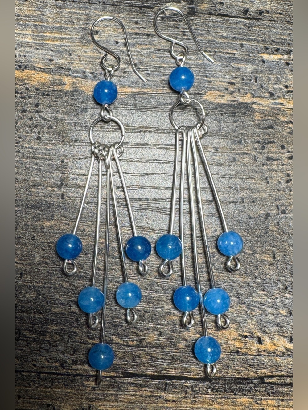 Handmade Genuine Kyanite Bead Dangle Earrings - Silver Tone